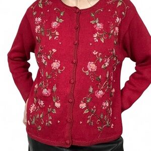 Pink and red flowered vintage knit sweater
